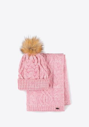 Set tricotat de iarnă pentru femei, roz - alb, 97-SF-001-P, Fotografie 1