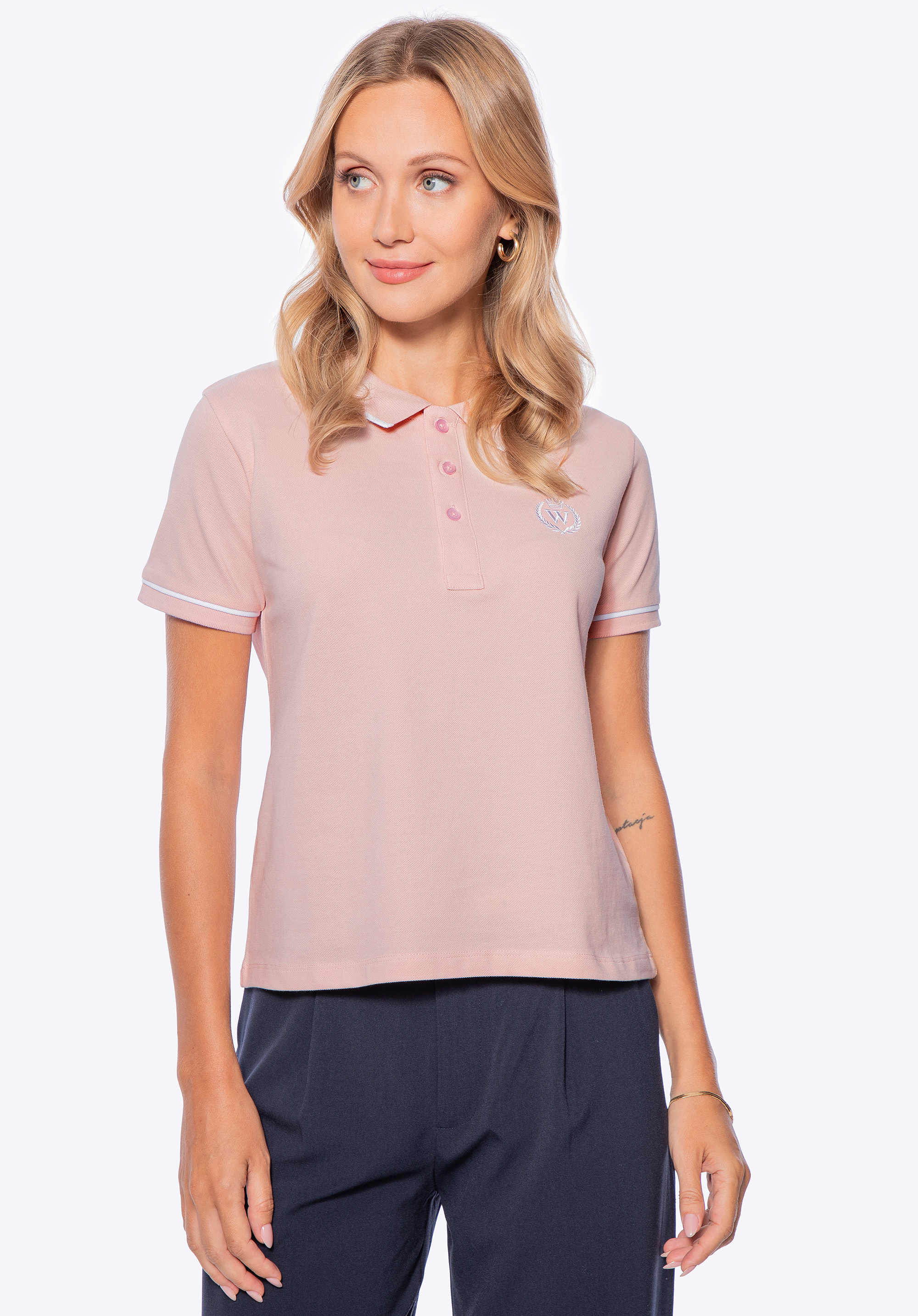 Tricou polo din bumbac, roz - alb, D0-99-102-P-L, Fotografie 1