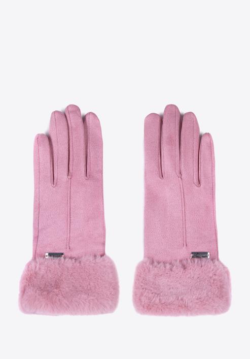 Mănuși de damă cu blană artificială, roz deschis, 39-6P-010-6A-M/L, Fotografie 3