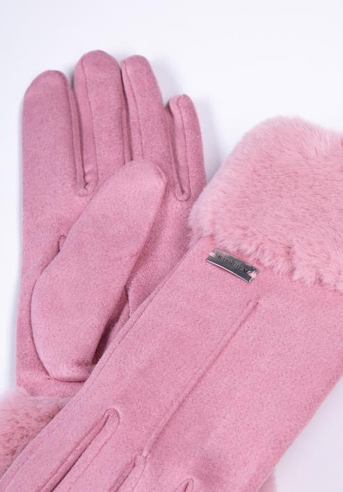 Mănuși de damă cu blană artificială, roz deschis, 39-6P-010-PP-M/L, Fotografie 4