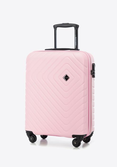 Valiză de cabină din ABS cu model geometric ștanțat, roz deschis, 56-3A-751-11, Fotografie 4
