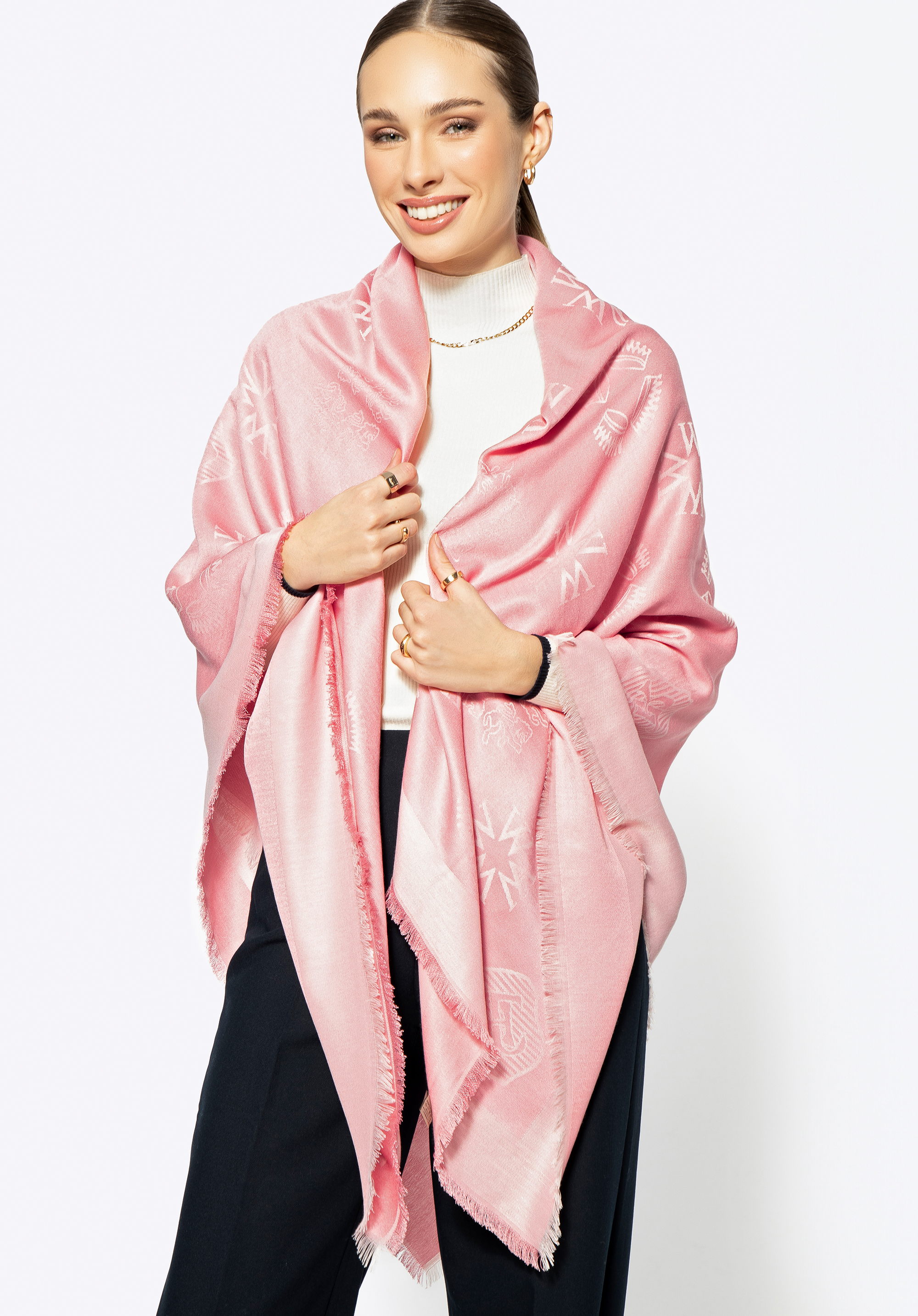Eșarfă de bambus cu monogramă pentru femei, roz, 99-7D-002-P, Fotografie 1