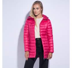 Geacă de damă lungă matlasată cu glugă, roz, 95-9N-100-P-XL, Fotografie 1