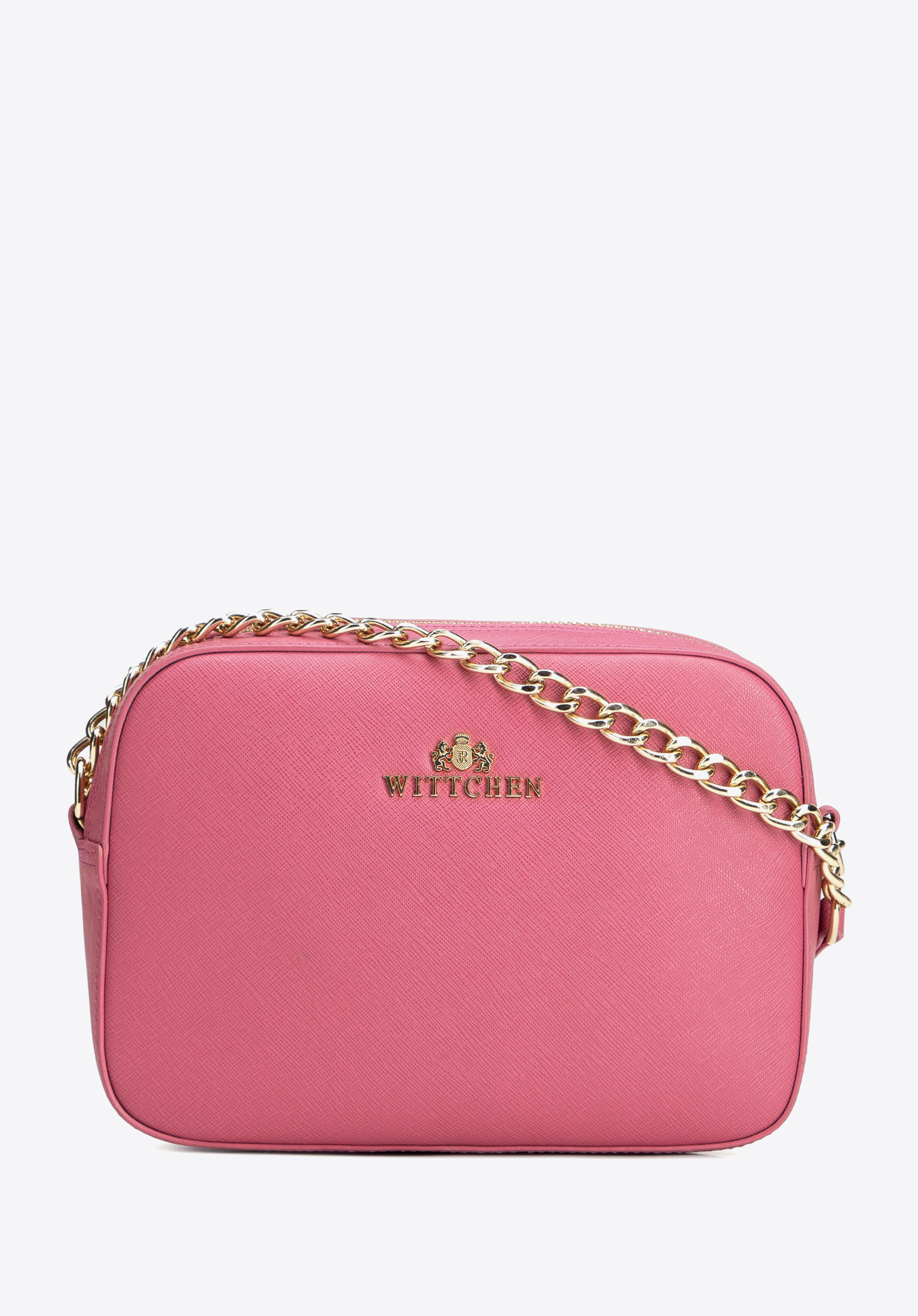 Geantă crossbody cu lanț din piele Saffiano, roz, 29-4E-019-PP, Fotografie 1