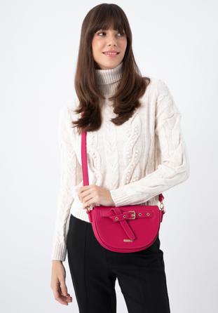 Geantă crossbody din piele artificială cu textura safiano, roz, 97-4Y-220-P, Fotografie 1