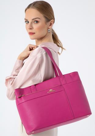 Geantă shopper din piele, roz, 97-4E-008-P, Fotografie 1