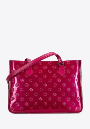 Geantă shopper din piele lucioasă cu monogramă, roz, 34-4-098-PP, Fotografie 1