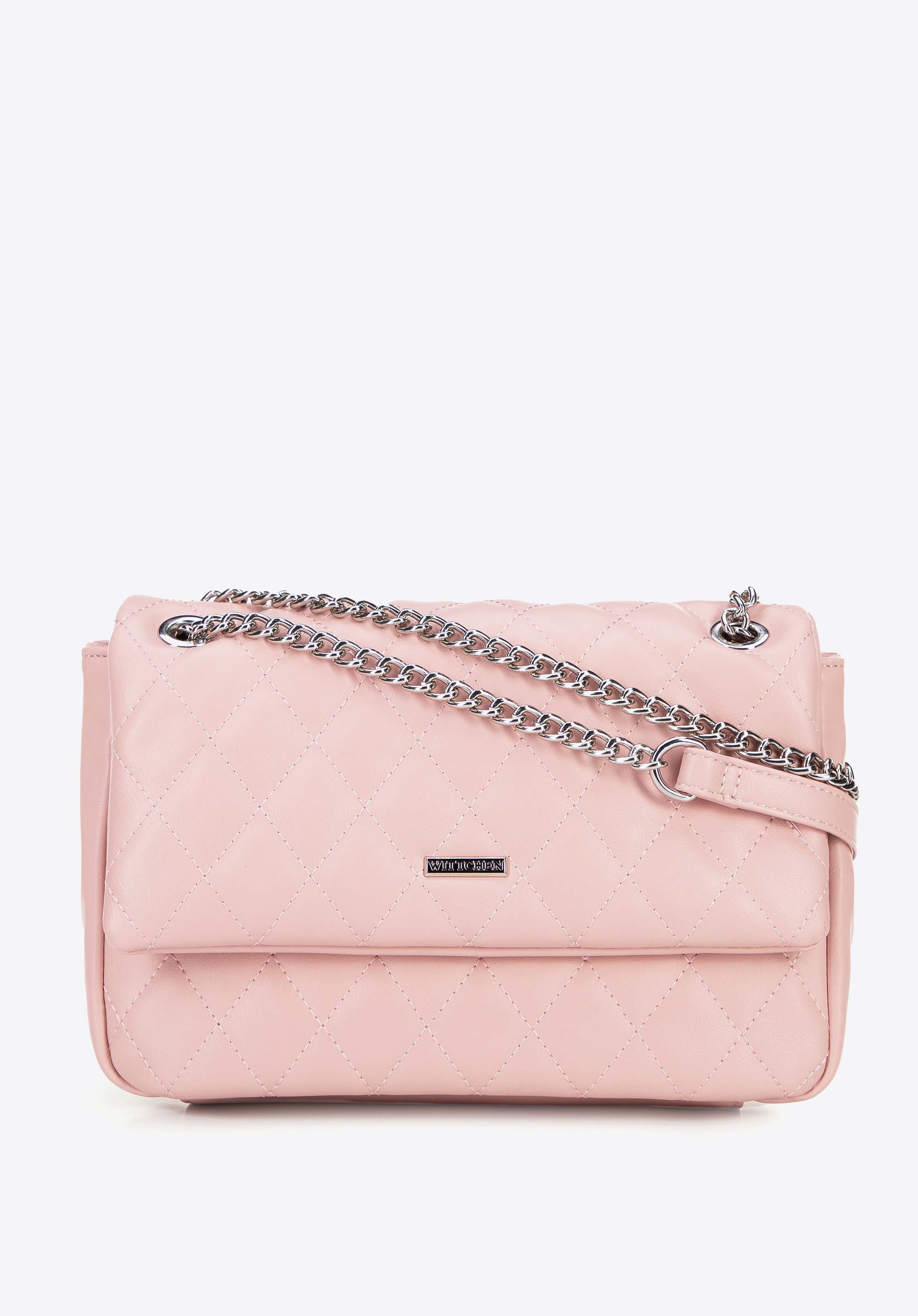 Geantă stilată din piele ecologică cu lanț elegant, roz, 100-4Y-229-P, Fotografie 1
