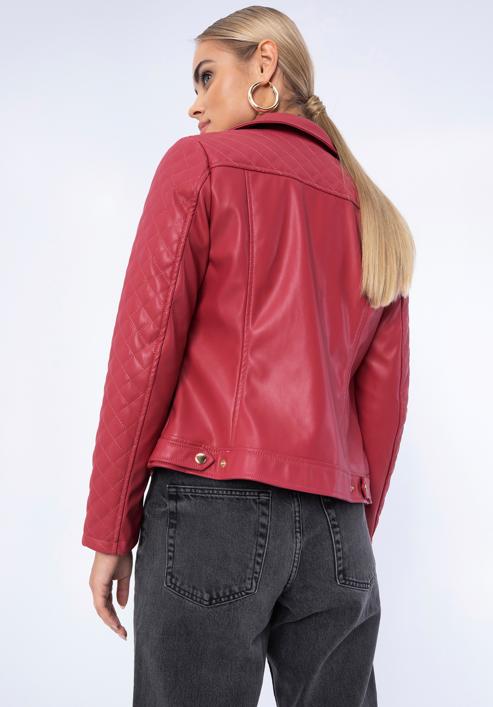 Jachetă biker din piele artificială pentru femei cu inserție matlasată, roz, 97-9P-102-3-XL, Fotografie 18