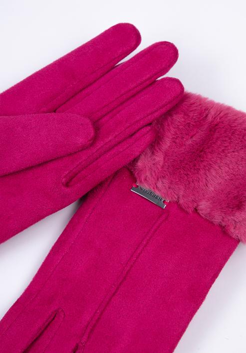 Mănuși de damă cu blană artificială, roz, 39-6P-010-P-S/M, Fotografie 4