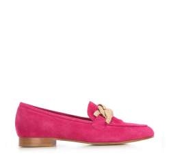 Mocasini de damă din piele de căprioară cu lanț decorativ, roz, 96-D-109-P-35, Fotografie 1