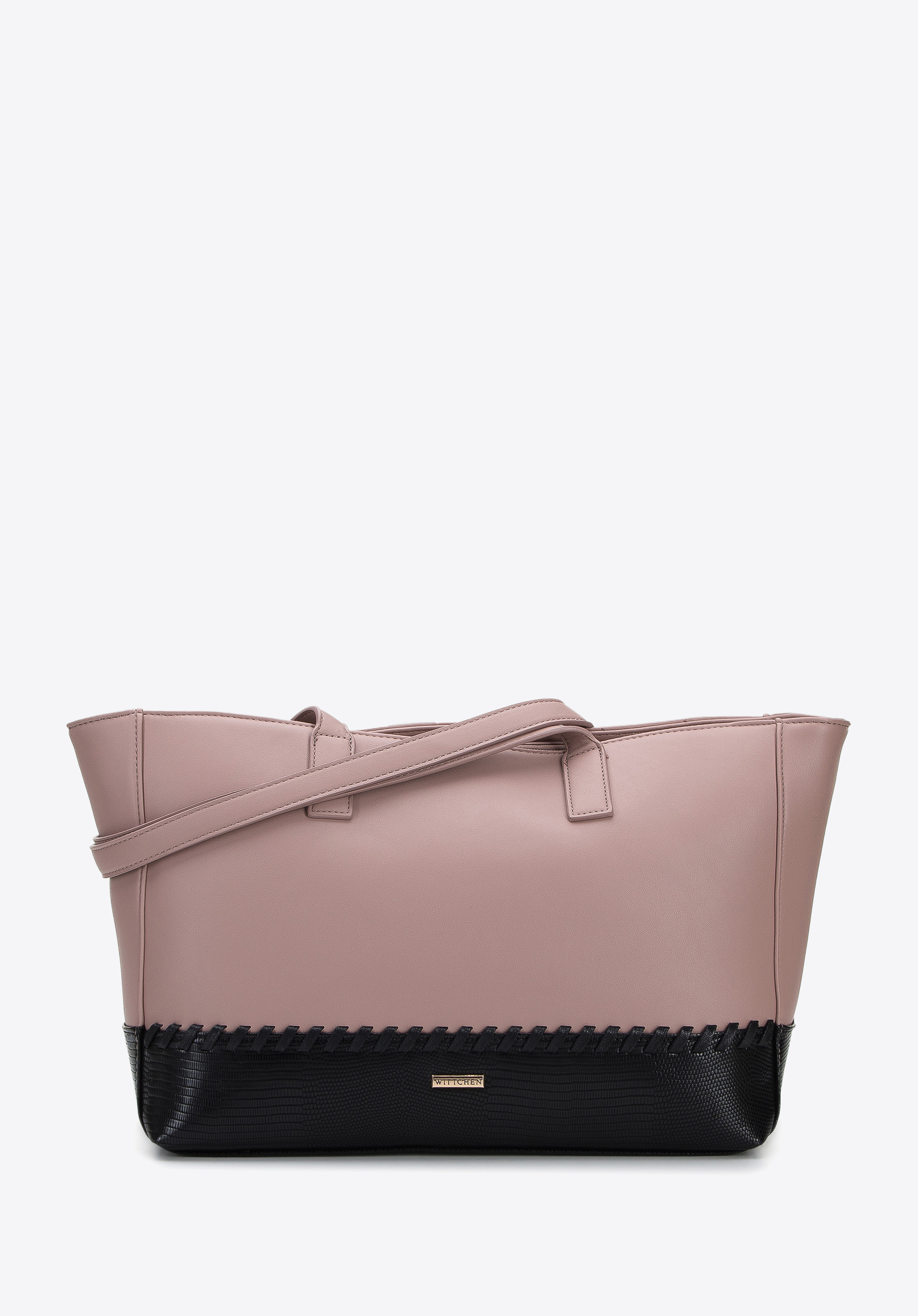 Geantă shopper cu inserție decorativă și curea, roz - negru, 95-4Y-524-P, Fotografie 1