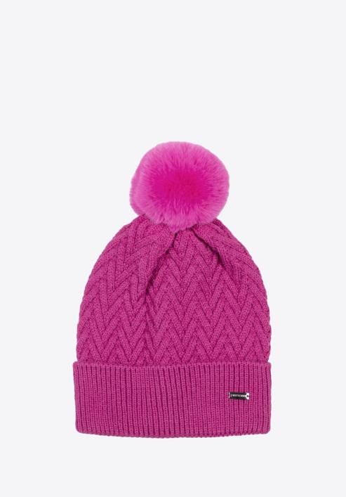 Pălărie de iarnă cu model de cusătură în formă de herringbone, roz, 97-HF-007-2, Fotografie 1