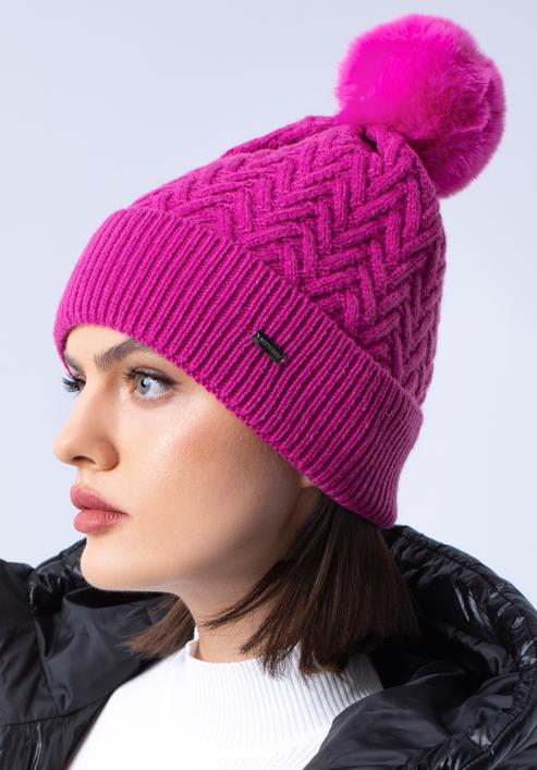Pălărie de iarnă cu model de cusătură în formă de herringbone, roz, 97-HF-007-7, Fotografie 15