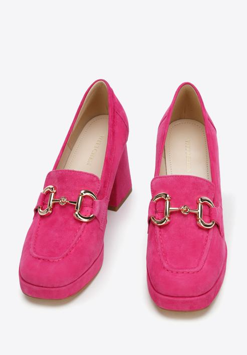 Pantofi cu platformă din piele de căprioară, cu detalii cu cataramă, roz, 96-D-509-9-39, Fotografie 2