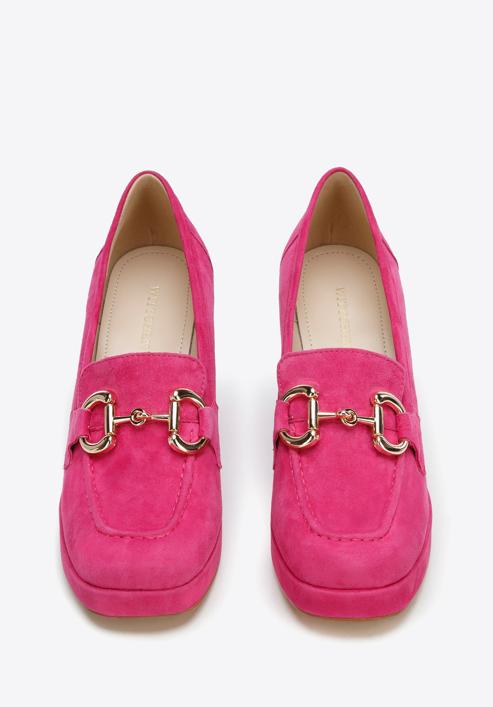 Pantofi cu platformă din piele de căprioară, cu detalii cu cataramă, roz, 96-D-509-9-40, Fotografie 3