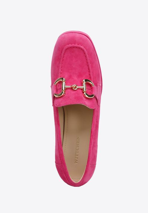 Pantofi cu platformă din piele de căprioară, cu detalii cu cataramă, roz, 96-D-509-5-41, Fotografie 4