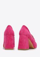 Pantofi cu platformă din piele de căprioară, cu detalii cu cataramă, roz, 96-D-509-9-39, Fotografie 5