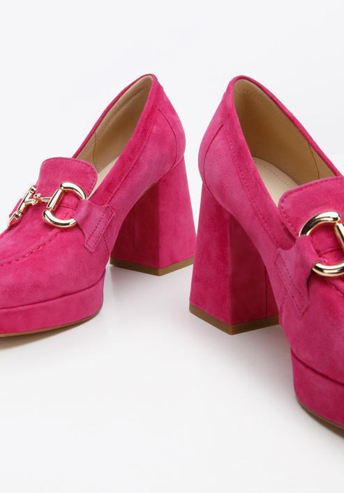 Pantofi cu platformă din piele de căprioară, cu detalii cu cataramă, roz, 96-D-509-9-40, Fotografie 7