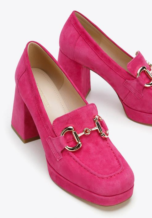 Pantofi cu platformă din piele de căprioară, cu detalii cu cataramă, roz, 96-D-509-Z-37, Fotografie 8