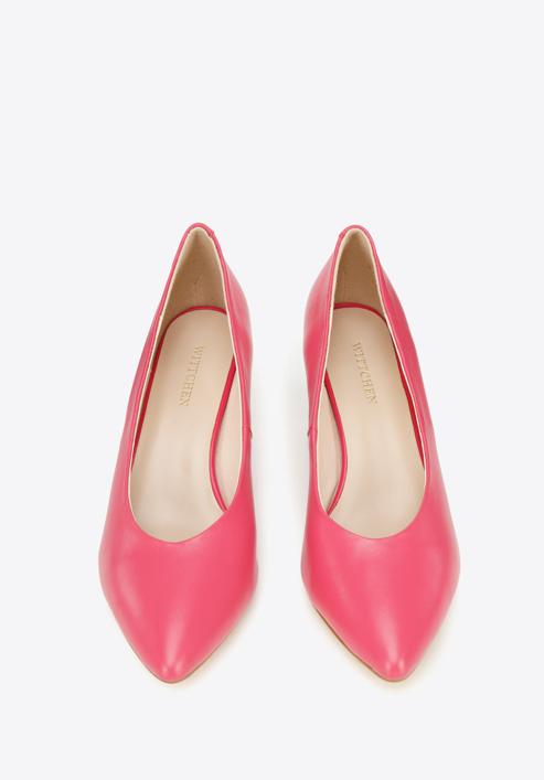Pantofi damă din piele clasici din piele cu toc pătrat, roz, 96-D-501-P-38, Fotografie 2