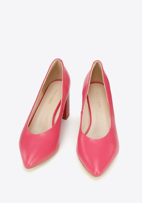 Pantofi damă din piele clasici din piele cu toc pătrat, roz, 96-D-501-P-38, Fotografie 3