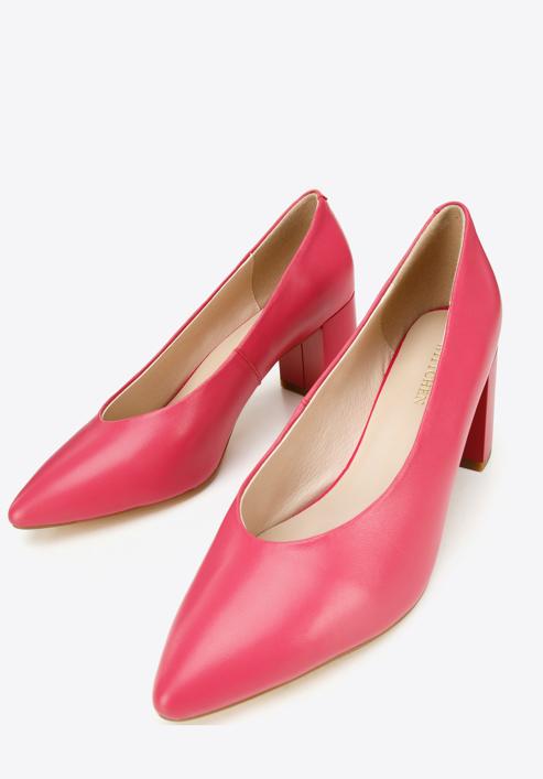 Pantofi damă din piele clasici din piele cu toc pătrat, roz, 96-D-501-7-38, Fotografie 7