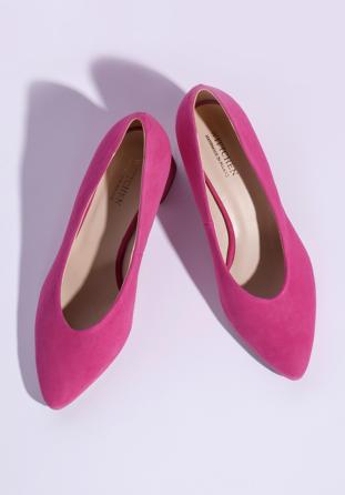 Pantofi damă din piele întoarsă decupate cu toc gros, roz, 94-D-801-P-38, Fotografie 1