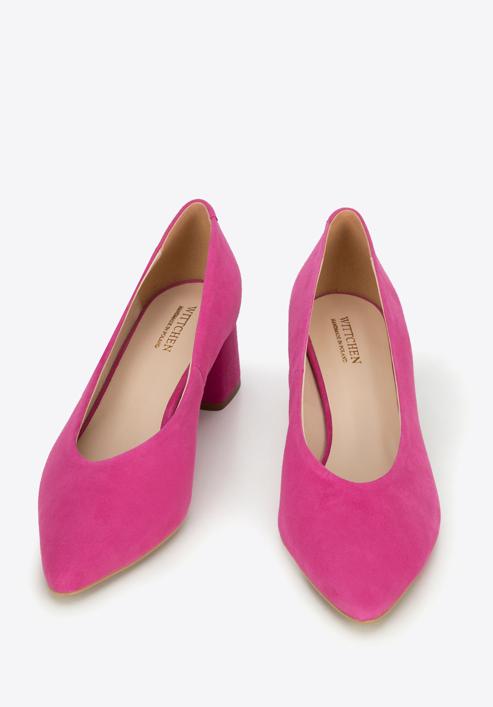 Pantofi damă din piele întoarsă decupate cu toc gros, roz, 94-D-801-P-38, Fotografie 2