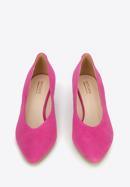 Pantofi damă din piele întoarsă decupate cu toc gros, roz, 94-D-801-P-38, Fotografie 3