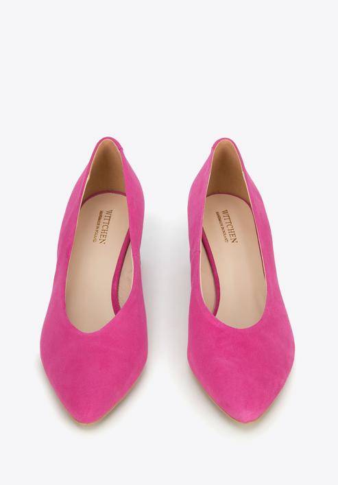 Pantofi damă din piele întoarsă decupate cu toc gros, roz, 94-D-801-7-36, Fotografie 3