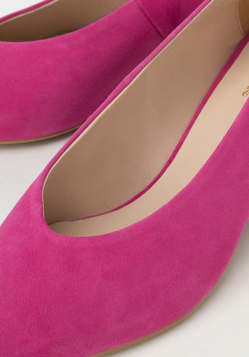 Pantofi damă din piele întoarsă decupate cu toc gros, roz, 94-D-801-P-38, Fotografie 7