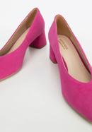 Pantofi damă din piele întoarsă decupate cu toc gros, roz, 94-D-801-7-35, Fotografie 8