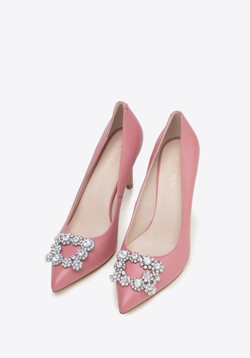 Pantofi din piele cu toc stiletto cu cataramă strălucitoare, roz, 98-D-950-0-40, Fotografie 2