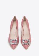 Pantofi din piele cu toc stiletto cu cataramă strălucitoare, roz, 98-D-950-P-40, Fotografie 3