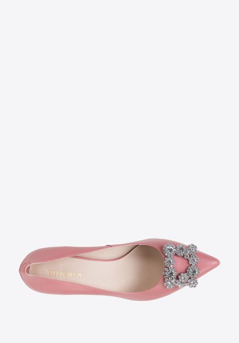 Pantofi din piele cu toc stiletto cu cataramă strălucitoare, roz, 98-D-950-9-37, Fotografie 5