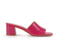 Papuci de damă din piele ecologică croco cu toc, roz, 94-DP-204-P-38, Fotografie 1