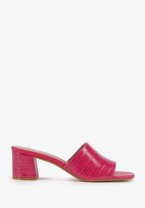 Papuci de damă din piele ecologică croco cu toc, roz, 94-DP-204-Z-38, Fotografie 1