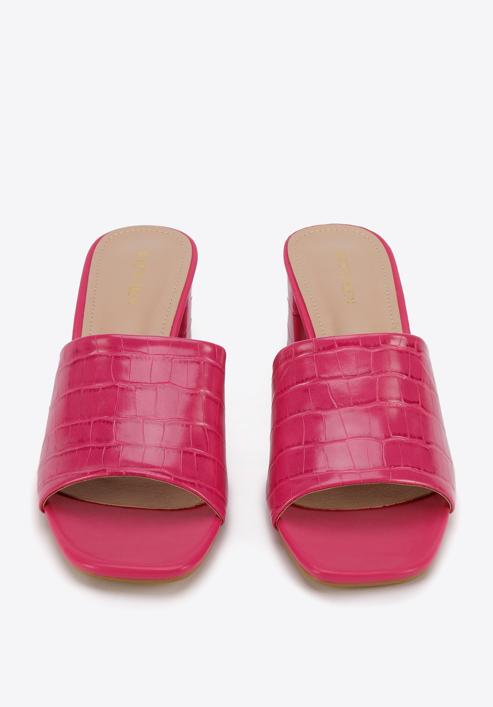 Papuci de damă din piele ecologică croco cu toc, roz, 94-DP-204-Z-36, Fotografie 3