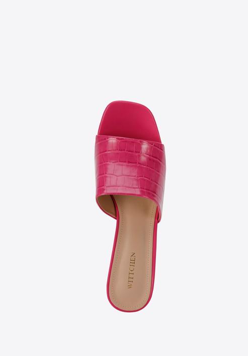 Papuci de damă din piele ecologică croco cu toc, roz, 94-DP-204-Z-36, Fotografie 4