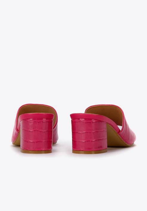 Papuci de damă din piele ecologică croco cu toc, roz, 94-DP-204-Z-36, Fotografie 5