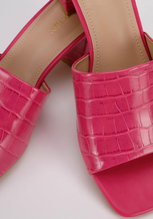 Papuci de damă din piele ecologică croco cu toc, roz, 94-DP-204-Z-36, Fotografie 7