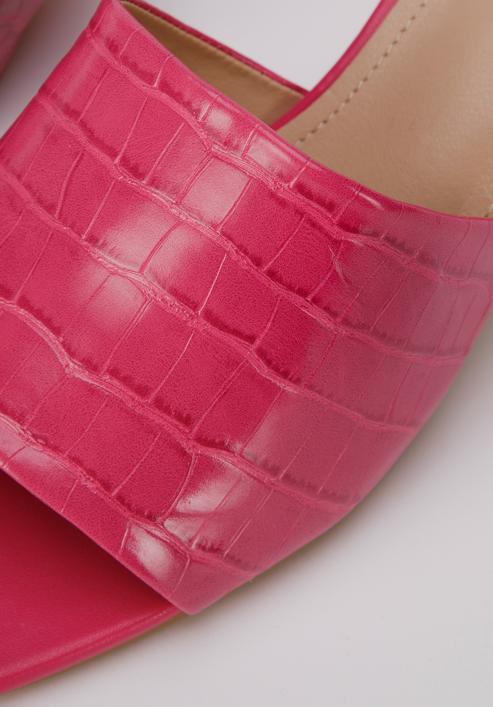 Papuci de damă din piele ecologică croco cu toc, roz, 94-DP-204-Z-36, Fotografie 8