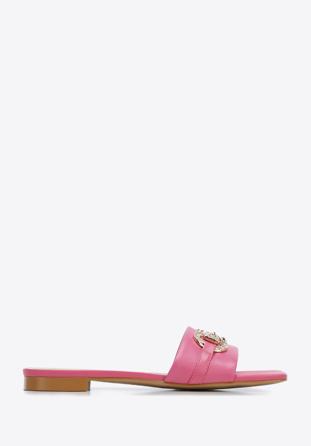 Papuci din piele pentru femei cu cataramă strălucitoare, roz, 96-D-511-P-36, Fotografie 1