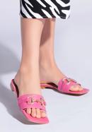 Papuci din piele pentru femei cu cataramă strălucitoare, roz, 96-D-511-0-38, Fotografie 15