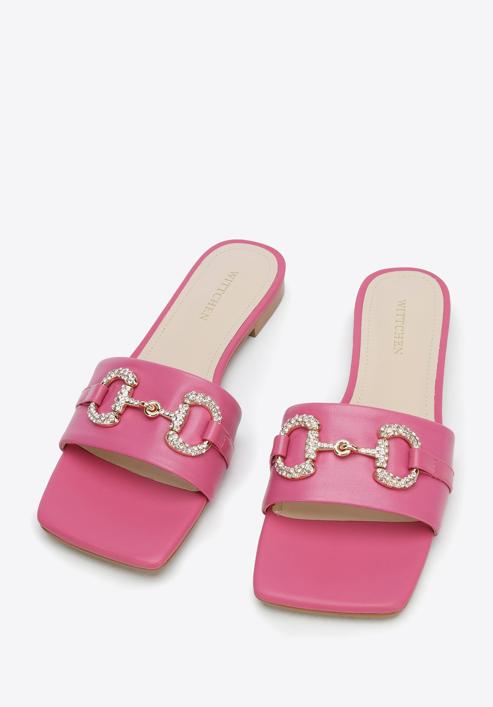 Papuci din piele pentru femei cu cataramă strălucitoare, roz, 96-D-511-0-36, Fotografie 2