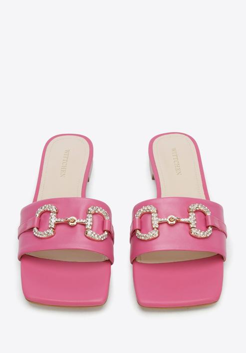 Papuci din piele pentru femei cu cataramă strălucitoare, roz, 96-D-511-P-41, Fotografie 3