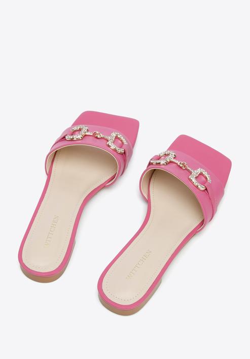 Papuci din piele pentru femei cu cataramă strălucitoare, roz, 96-D-511-9-35, Fotografie 5
