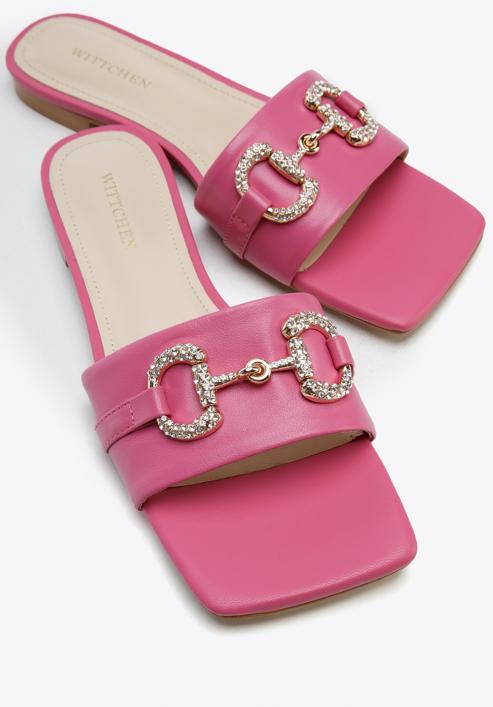 Papuci din piele pentru femei cu cataramă strălucitoare, roz, 96-D-511-0-36, Fotografie 7