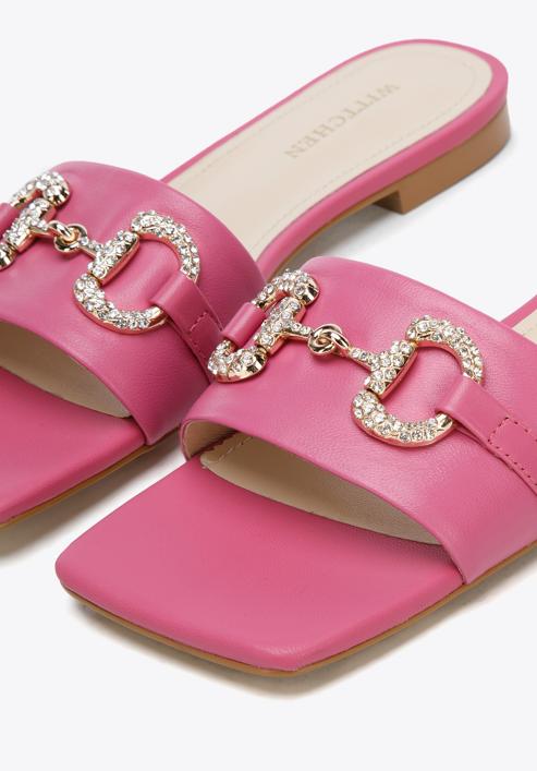 Papuci din piele pentru femei cu cataramă strălucitoare, roz, 96-D-511-0-36, Fotografie 8
